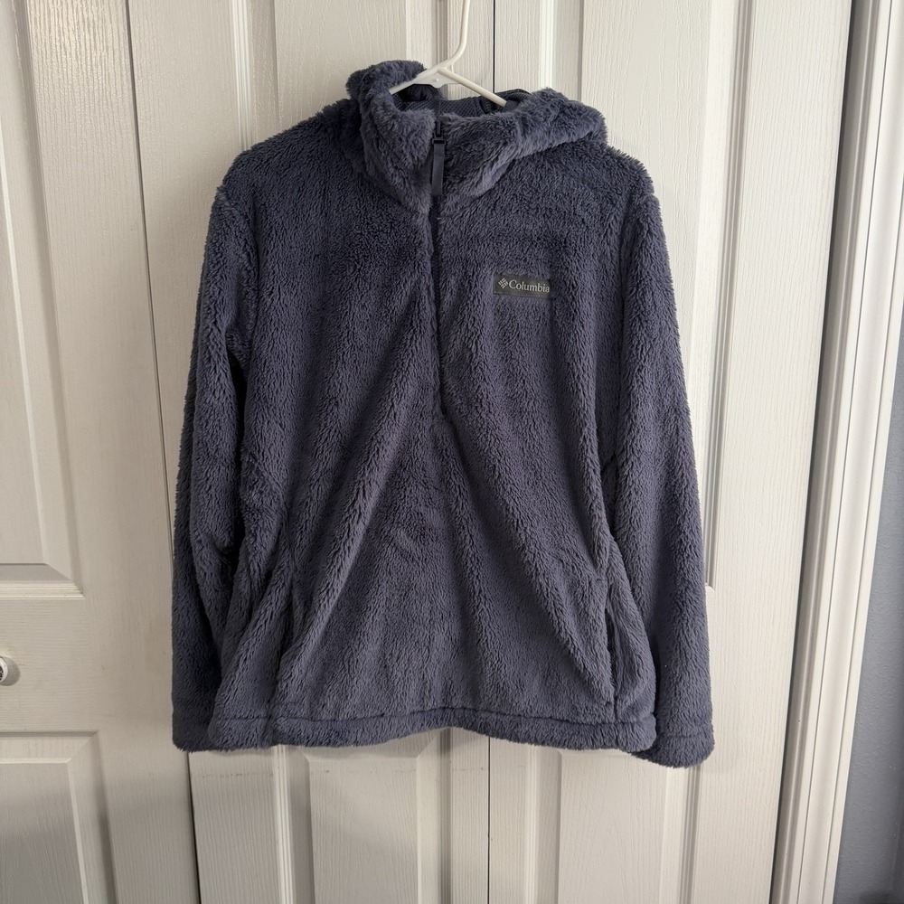 Columbia Bundle Up Navy Blue Half Zip Faux Fur Pullover Women's Size Large Comfy